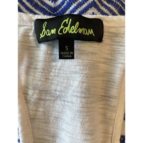 🌊 Sam Edelman White & Blue Sleeveless Top – Tulum Embroidered, Size Small - Picture 7 of 8